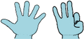 Two hands showing 5 and 3 fingers