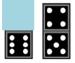 Two dominoes, the first showing 6 spots, the second showing 9 