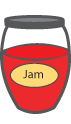 A jam jar containing 200 grammes of jam.