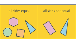 A diagram depicting the sorting of shapes into two categories: all sides equal and all sides not equal.