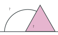 Equilateral triangle on a flat plain. To the left of the triangle is a semi circle which forms angle with the side of the triangle.
