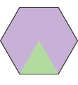 A hexagon with a shaded purple area of thirty-five centimetres square