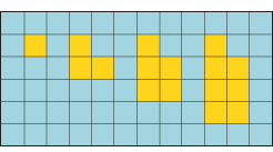 Large rectangular blue grid with pattern of squares coloured in yellow.