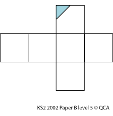 6 cubes with small shaded triangle 