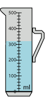 Half litre measuring jug showing liquid just over the 300 millilitre point 