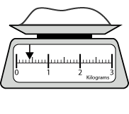 Measuring scales with flour being weighed.